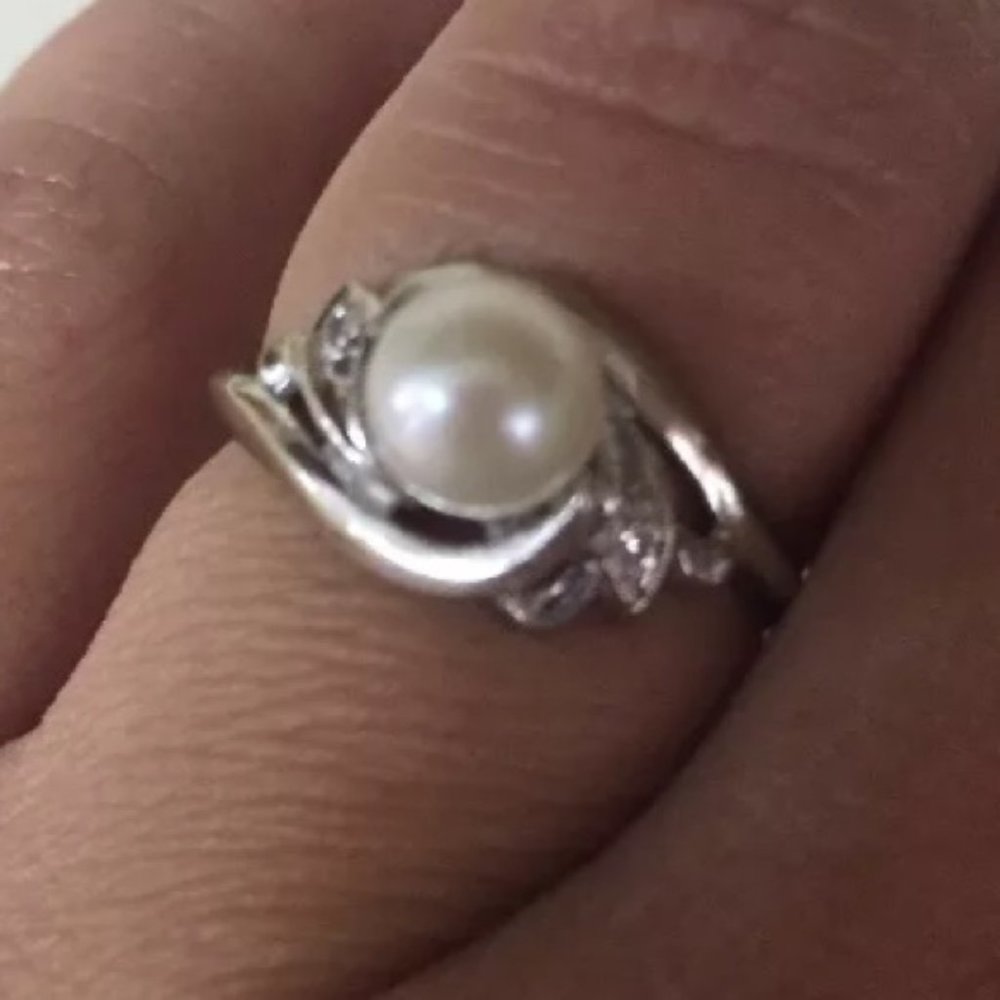 Art Deco Pearl & diamond 14k white gold ring mark
